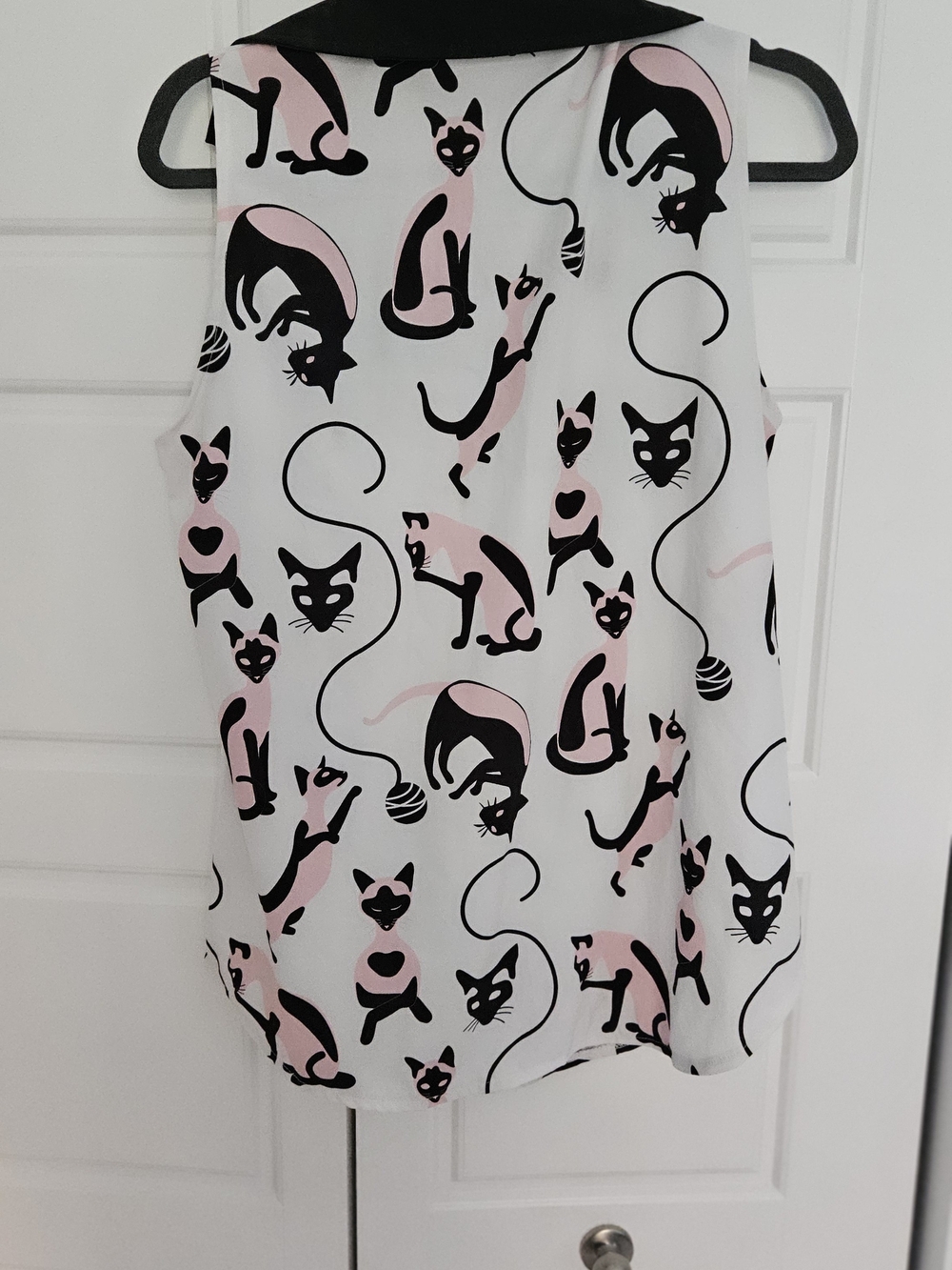 Blackmilk Pink & Black Cat Print Sleeveless Top